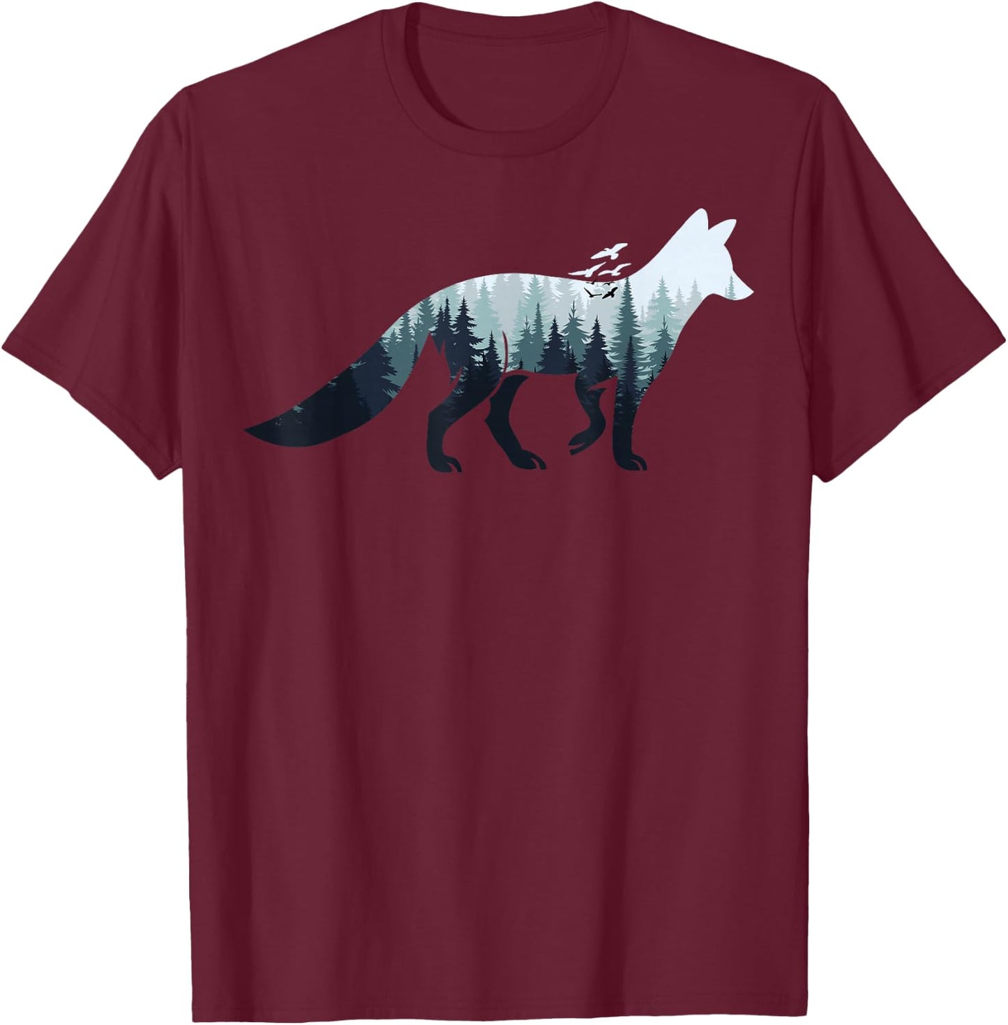 Animal Lovers in Nature with Fox Silhouette , black T-Shirt - T-Shirt | Maroon