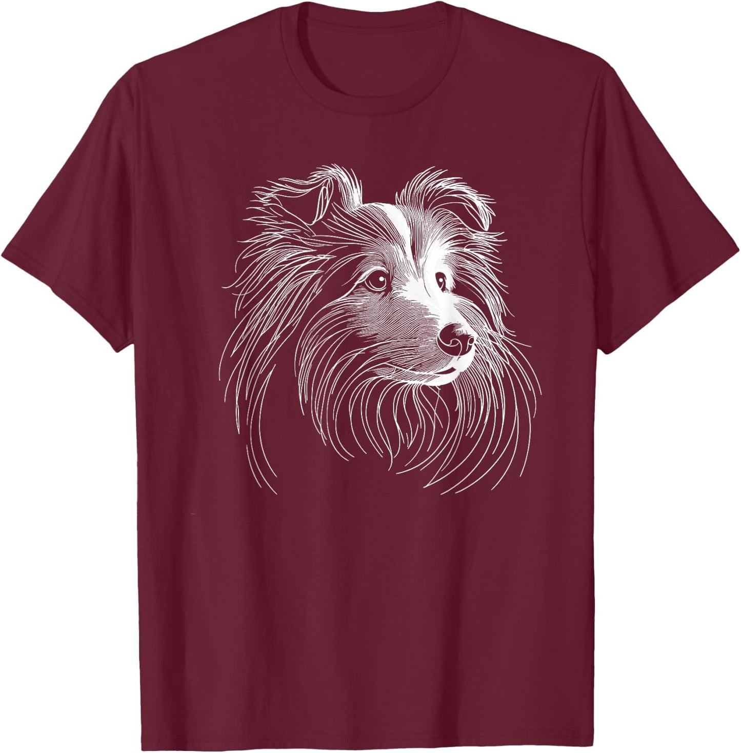 Line Art Shetland Sheepdog Dog Sheltie Women Girls Kids T-Shirt - T-Shirt | Maroon
