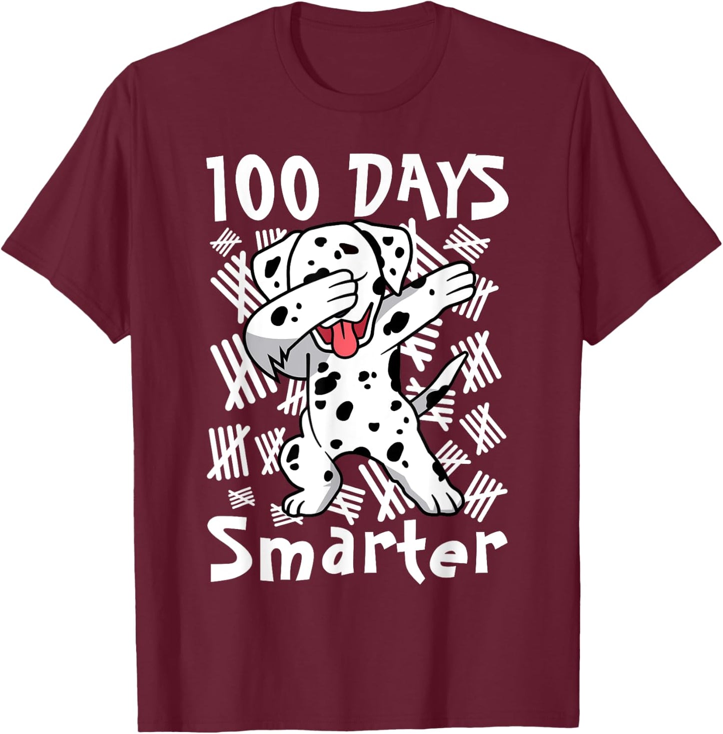 100 Days Smarter Dabbing 100 Days of School Dalmatian Kids T-Shirt - T-Shirt | Maroon