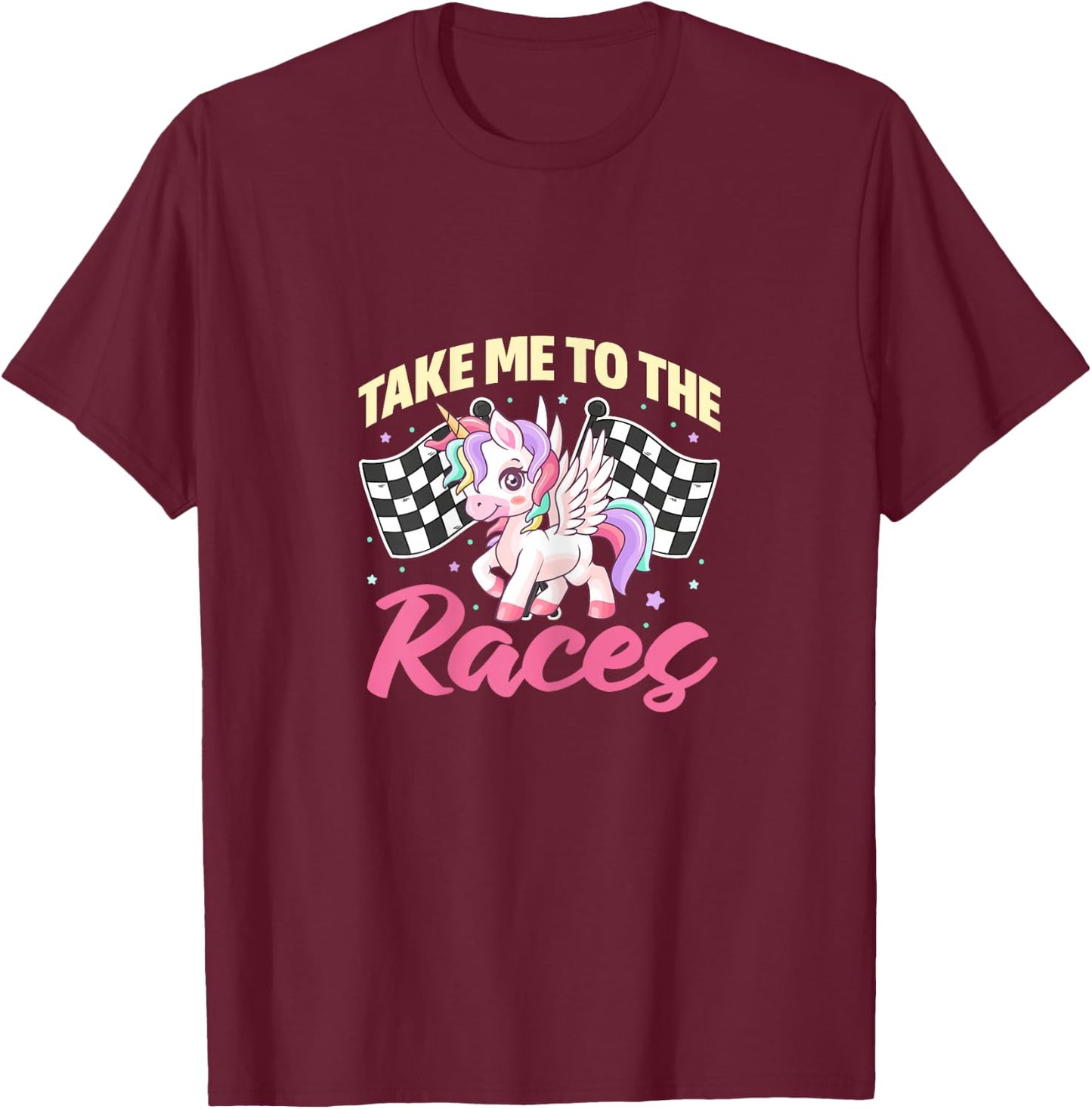 Races Dirt Track Racing Unicorn Racer Race Flag T-Shirt - T-Shirt | Maroon