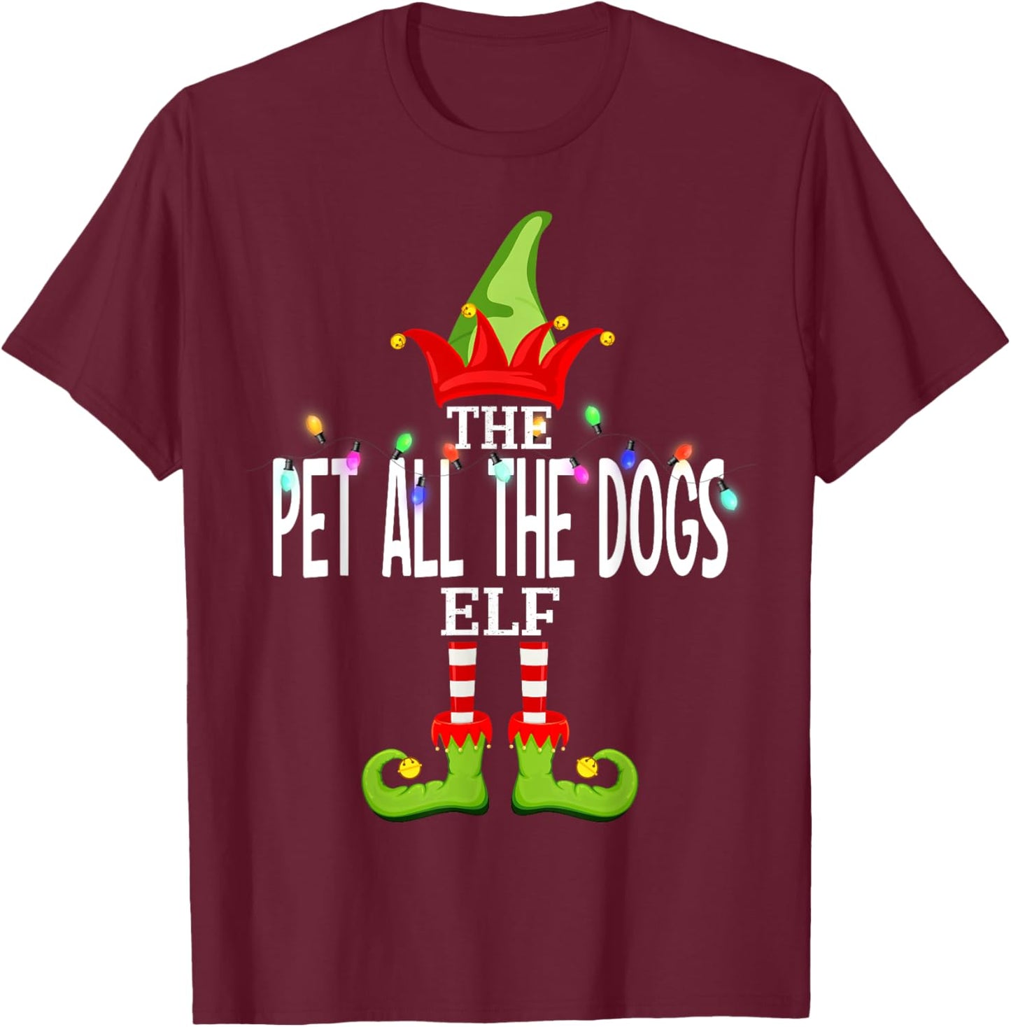 The Pet All The Dogs Elf Christmas Matching Pajamas T-Shirt - T-Shirt | Maroon