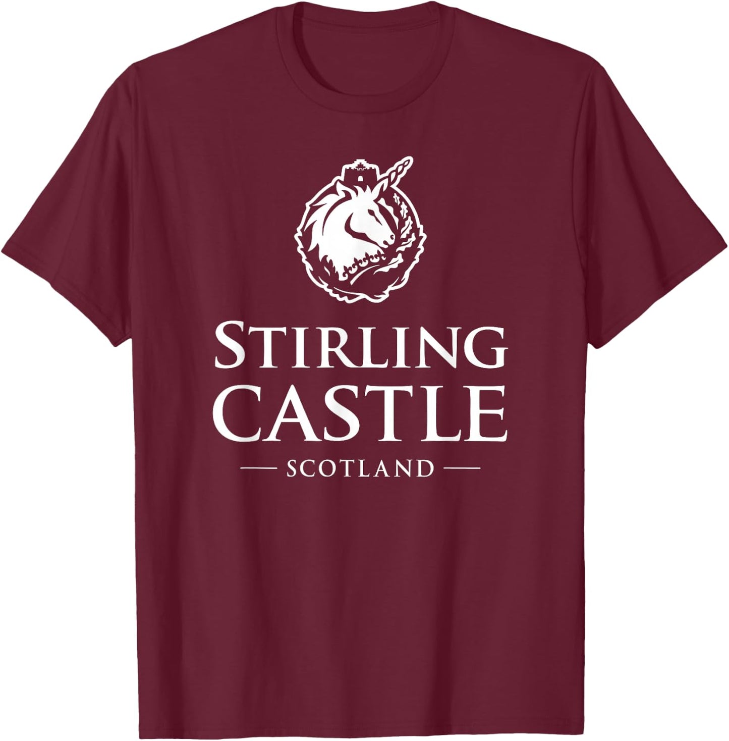 Stirling Castle Scotland White Print T-Shirt - T-Shirt | Maroon