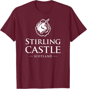 Stirling Castle Scotland White Print T-Shirt - T-Shirt | Maroon