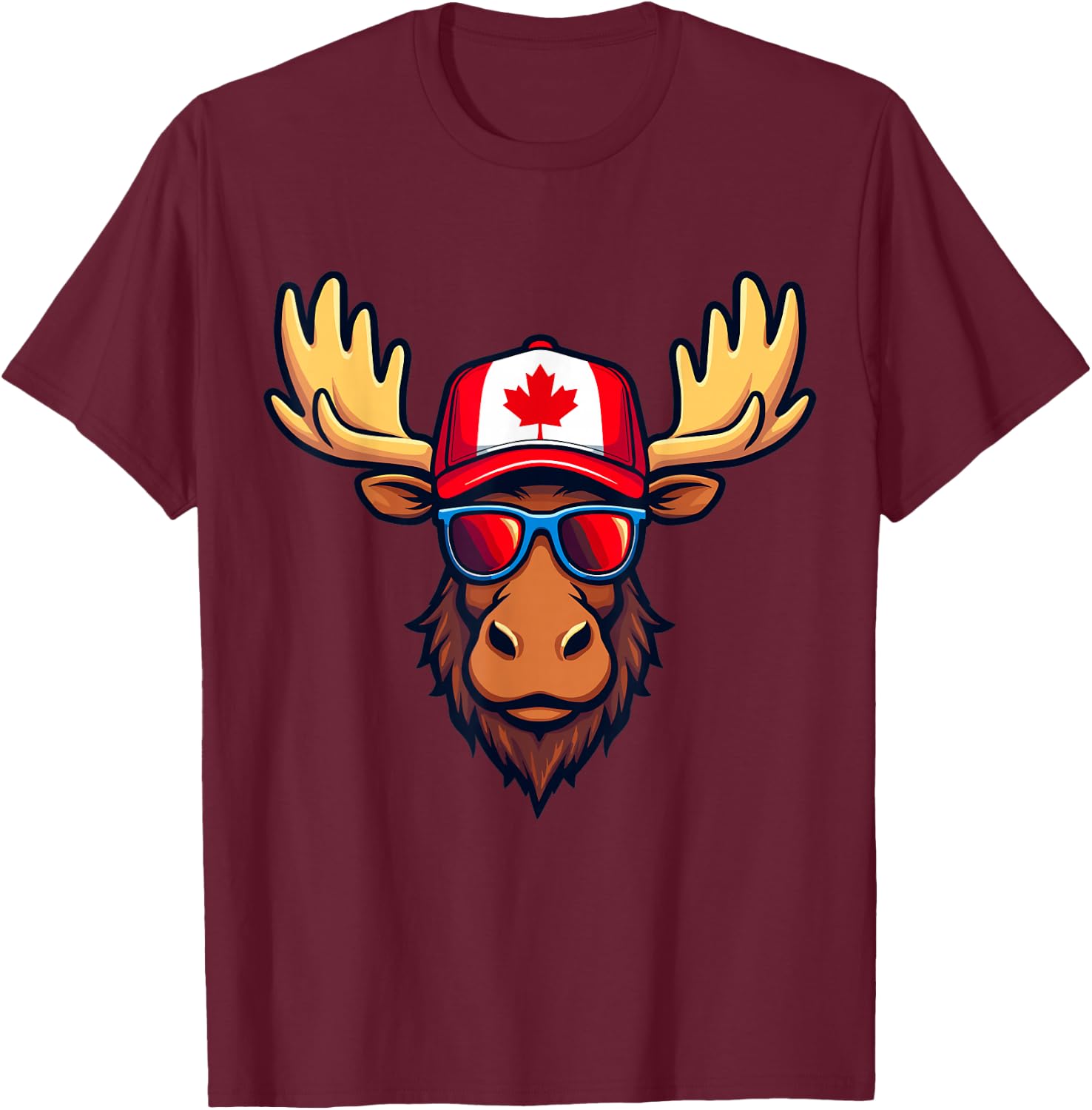 Canadian Canada Day Moose Canada Flag T-Shirt - T-Shirt | Maroon