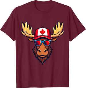 Canadian Canada Day Moose Canada Flag T-Shirt - T-Shirt | Maroon