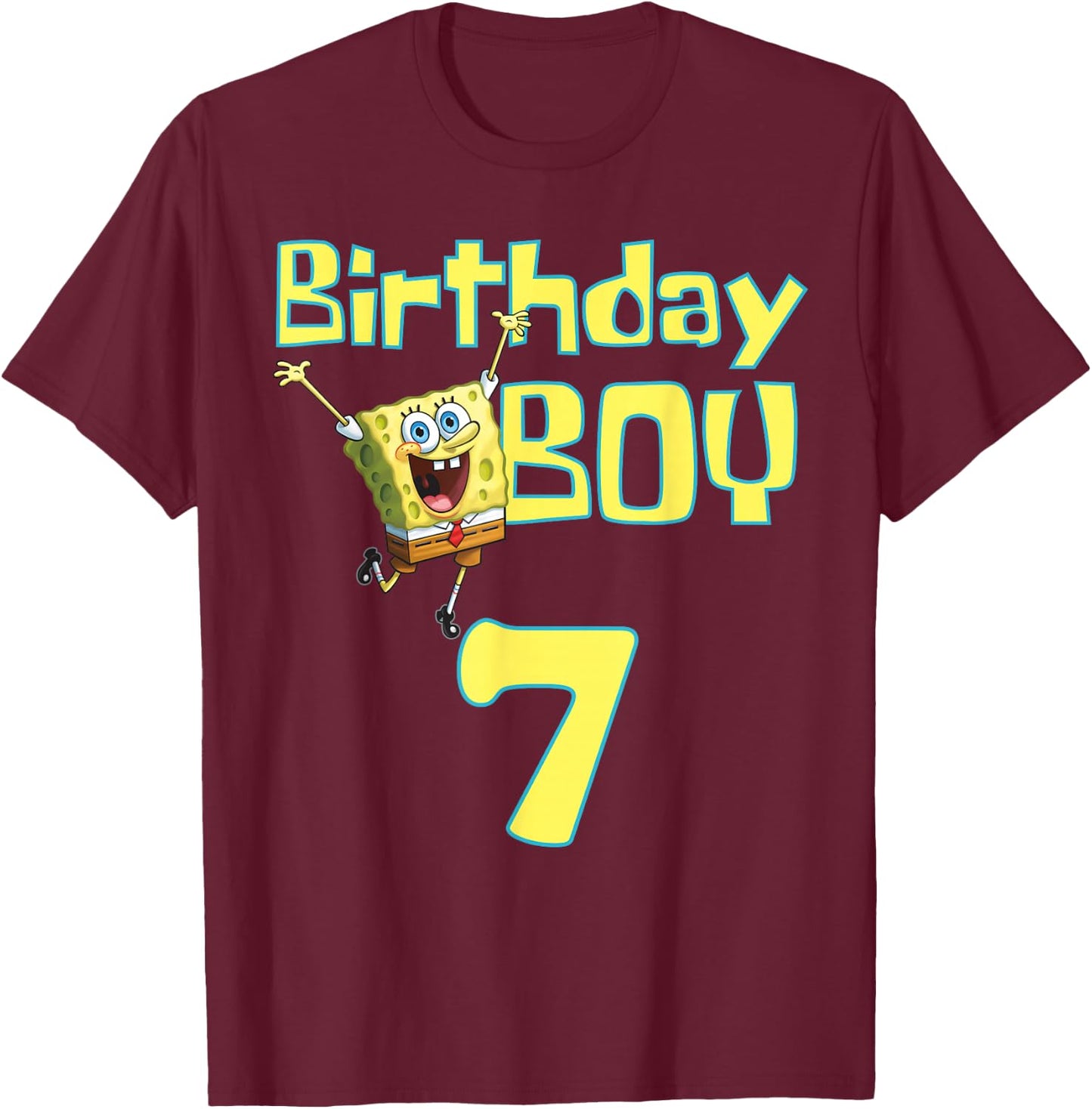 Mademark x SpongeBob SquarePants - SpongeBob SquarePants Birthday Boy 7 T-Shirt - T-Shirt | Maroon