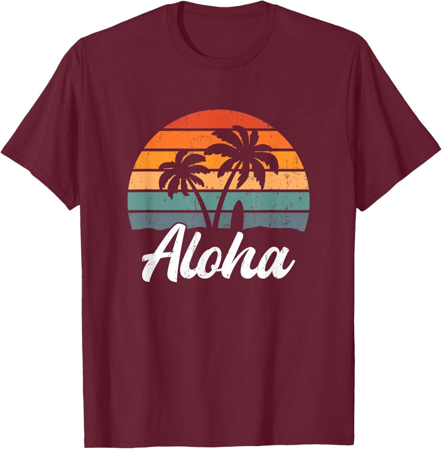 Aloha Hawaiian Shirt Surf Beach Palm Tree , black T-Shirt - T-Shirt | Maroon