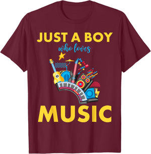 Just A Boy Who Loves Music T-Shirt - T-Shirt | Maroon