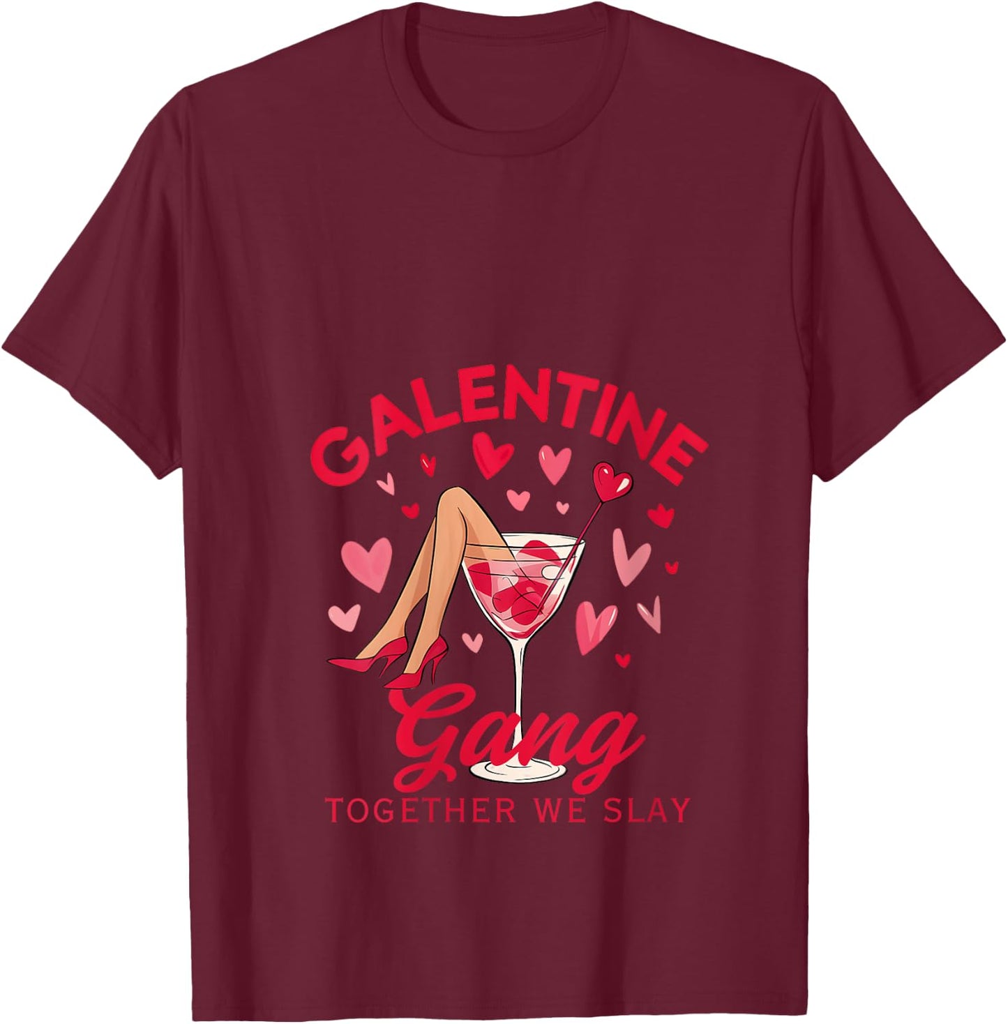 Galentine Gang Together We Slay Valentine's Day V-Neck T-Shirt - T-Shirt | Maroon