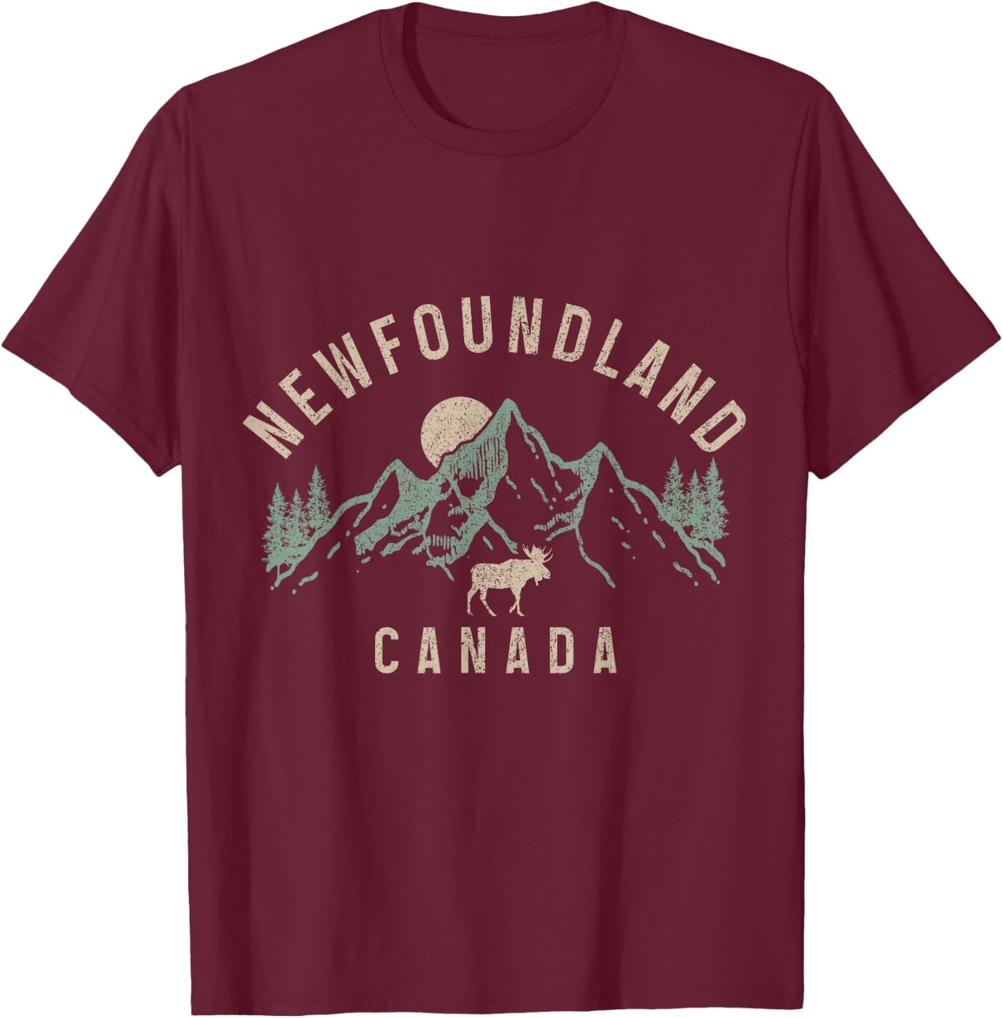 Newfoundland Canada Souvenir Vintage Mountains Elk T-Shirt - T-Shirt | Maroon