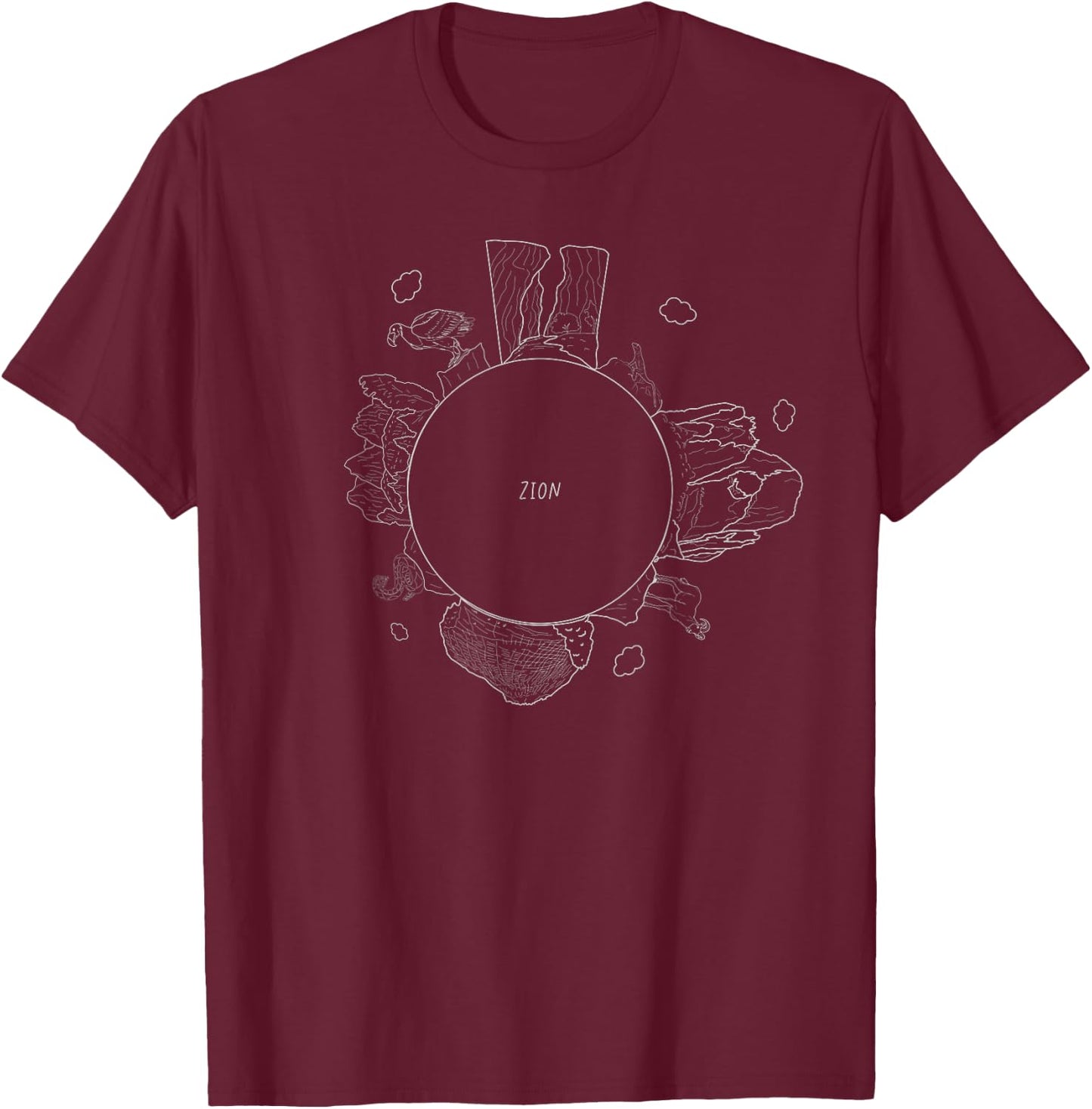 Family Heritage Gifts -Adult Zion National Park Tiny Planet - Black, Small, Short Sleeve T-Shirt - T-Shirt | Maroon