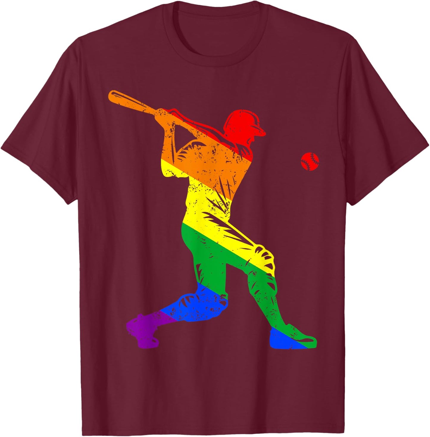 Funny Baseball Player Rainbow Flag Gay Lesbian Pride LGBT T-Shirt - T-Shirt | Maroon