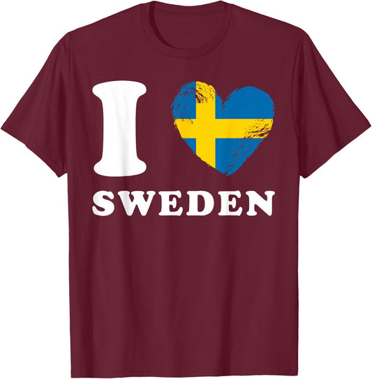 I Love Sweden - Heart Flag Sweden T-Shirt - T-Shirt | Maroon