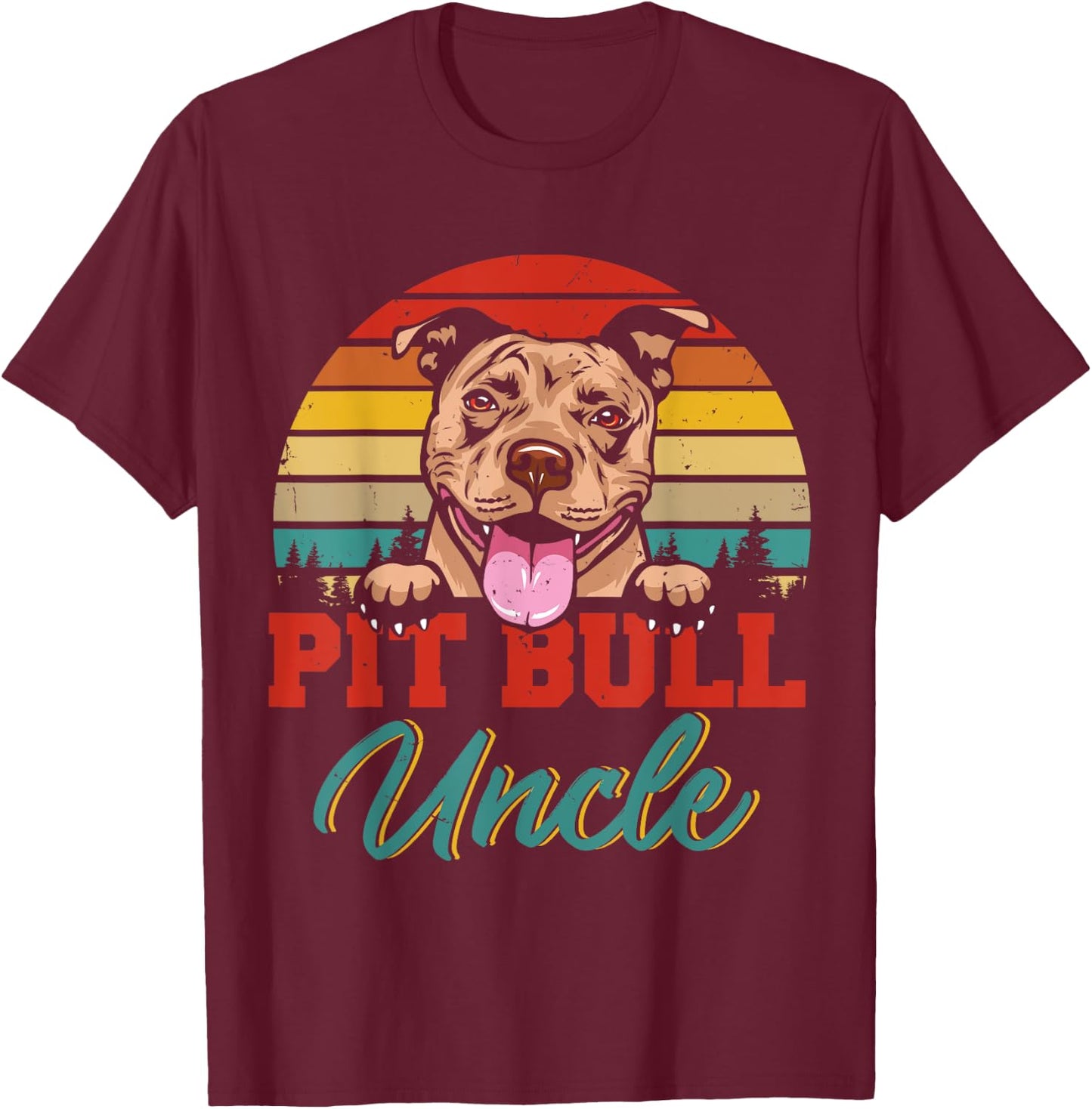 Vintage Retro Pit Bull Uncle Cool Father's Day Dog Lover T-Shirt - T-Shirt | Maroon
