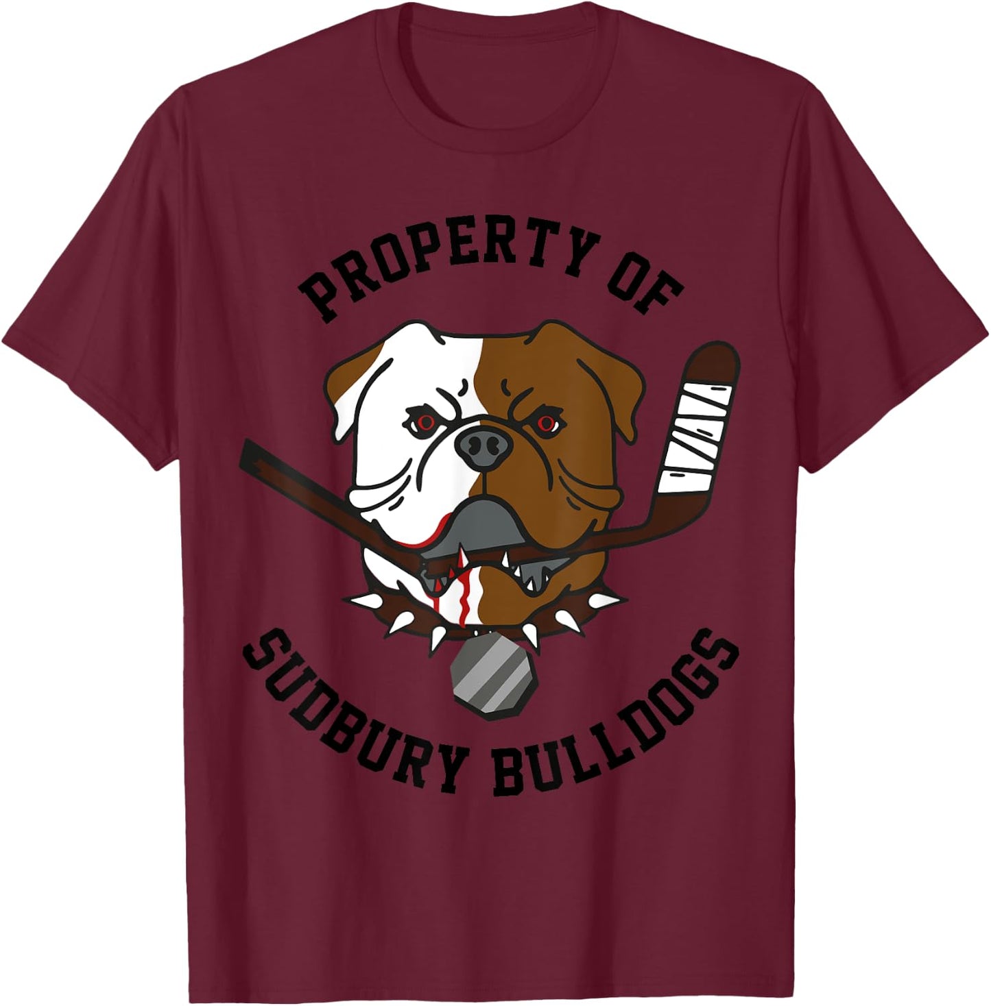 Retro Bulldog Property of Sudbury Bulldogs Classic Vintage Cartoon - Grey, Small T-Shirt - T-Shirt | Maroon