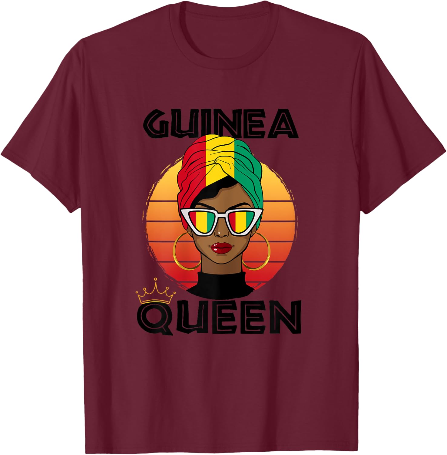 Guinean Queen African Queen Guinea Flag Guinean Women Girls T-Shirt - T-Shirt | Maroon