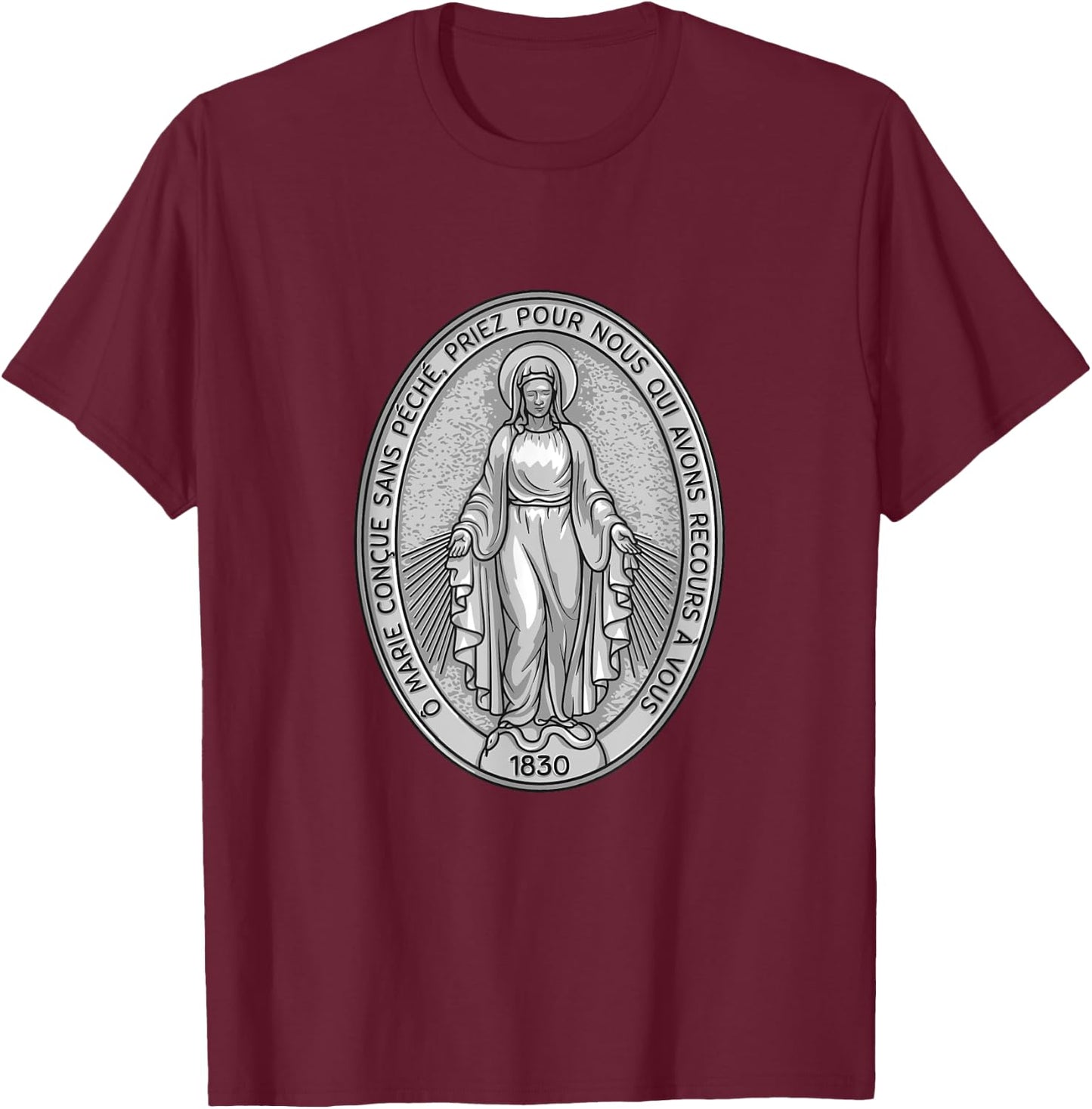 Miraculous Medal Marian Our Lady Catholic T-Shirt - T-Shirt | Maroon