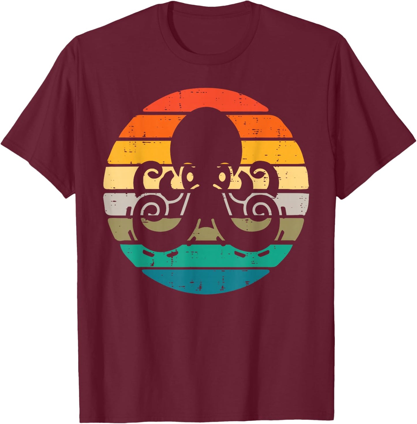 Octopus Silhouette Sunset Retro Cephalopod Men Women Kids T-Shirt - T-Shirt | Maroon