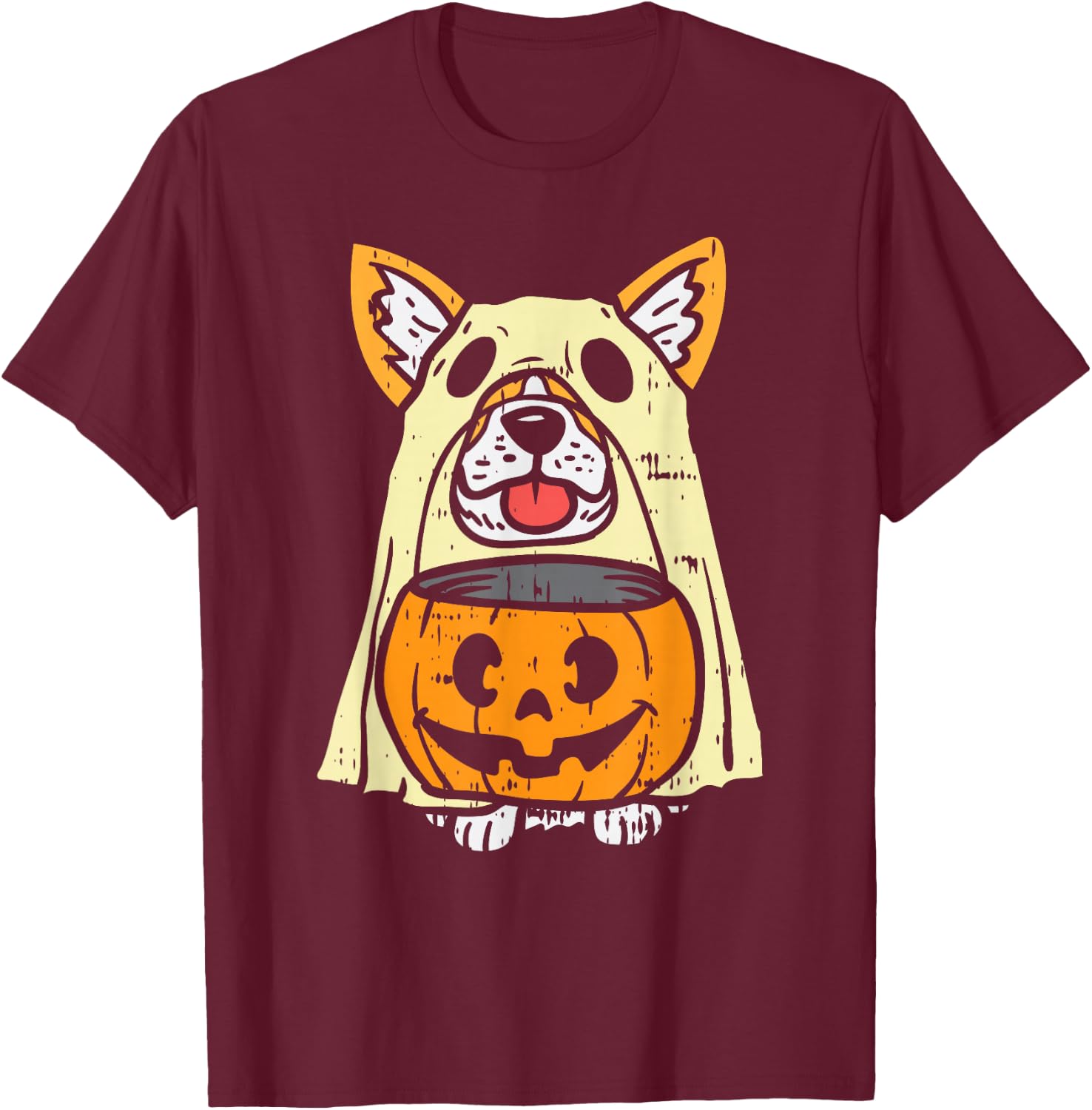 Welsh Corgi Ghost Funny Halloween Costume Dog Owner Lover T-Shirt - T-Shirt | Maroon