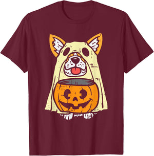 Welsh Corgi Ghost Funny Halloween Costume Dog Owner Lover T-Shirt - T-Shirt | Maroon