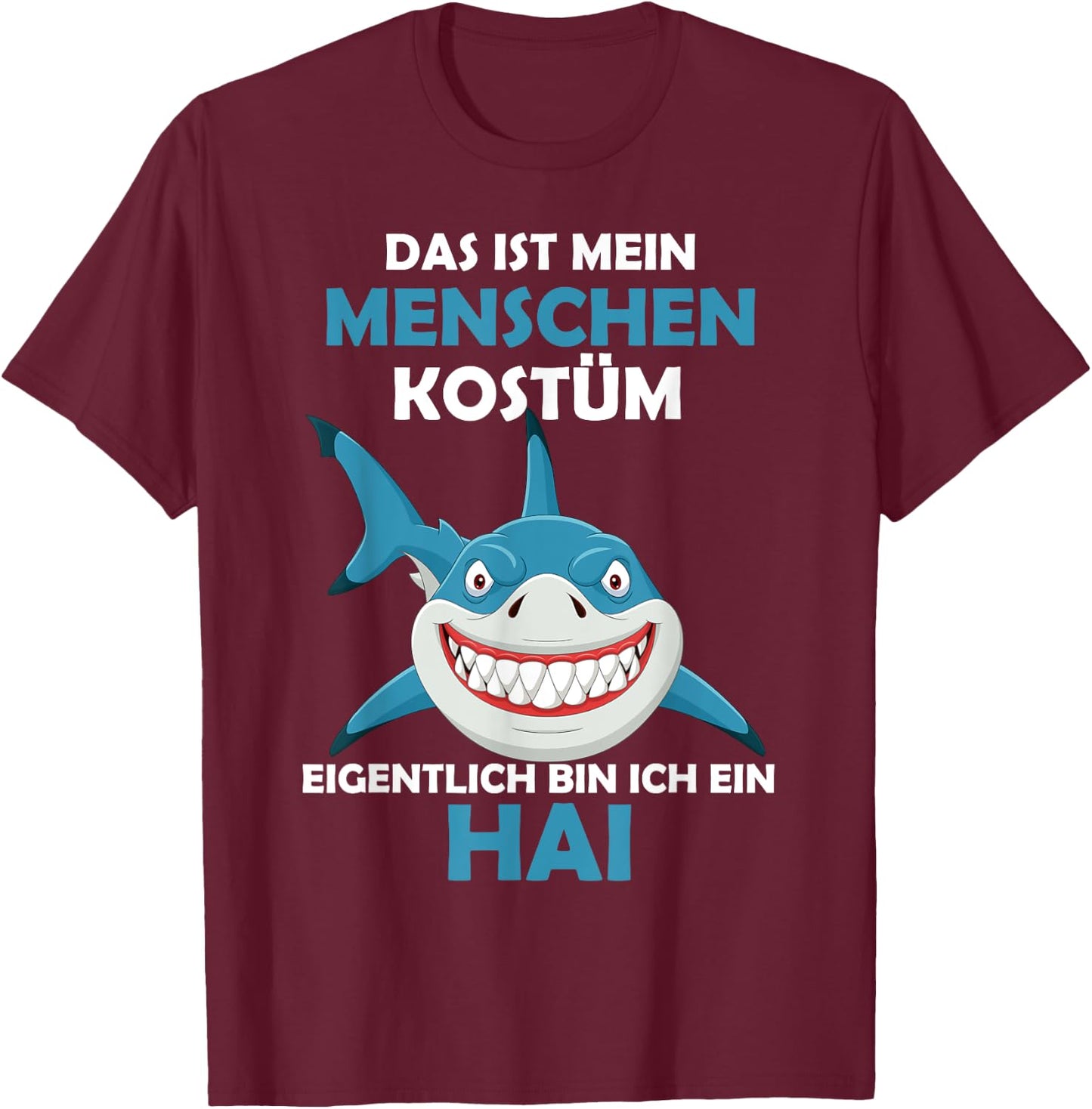 Shark Carnival Fish Costume Helau Fancy Dress Human Costume , black T-Shirt - T-Shirt | Maroon