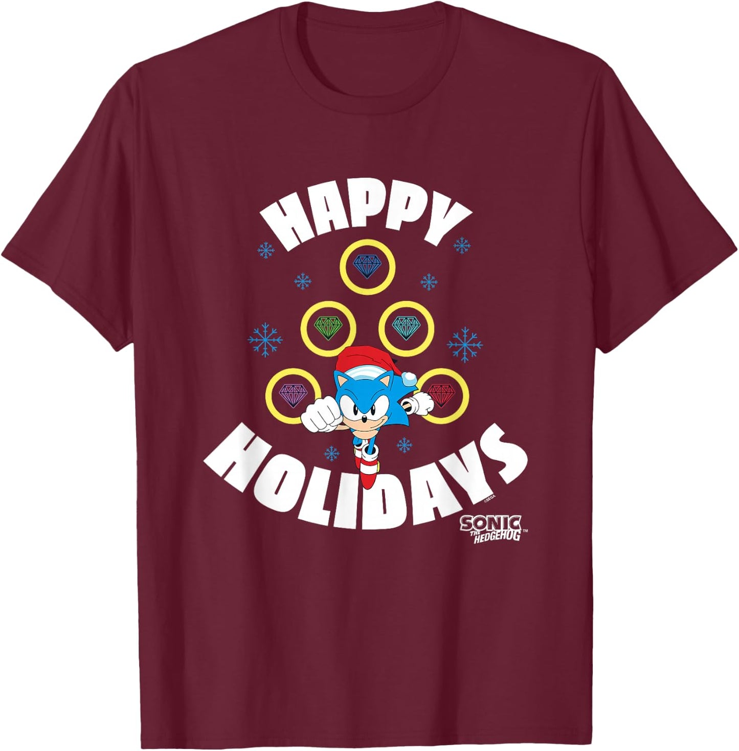 Sonic The Hedgehog Christmas Happy Holidays Chaos Tree T-Shirt - T-Shirt | Maroon