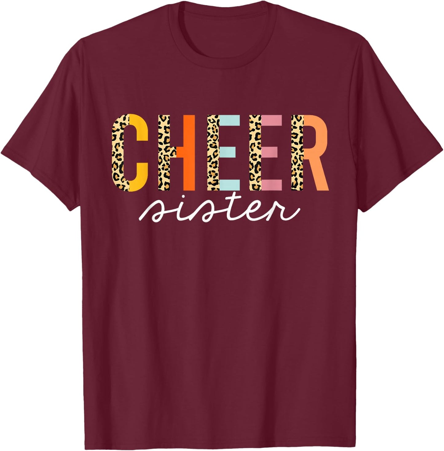Cheer Sister Leopard Cheerleader Girl Cheerleading Big Sis T-Shirt - T-Shirt | Maroon