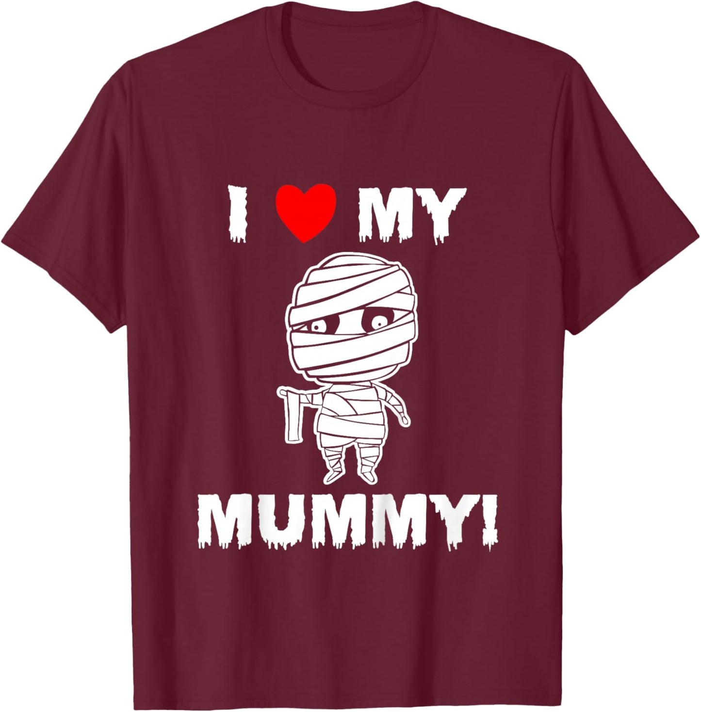 Kids Cute I Love My Mummy Funny Halloween T-Shirt - T-Shirt | Maroon