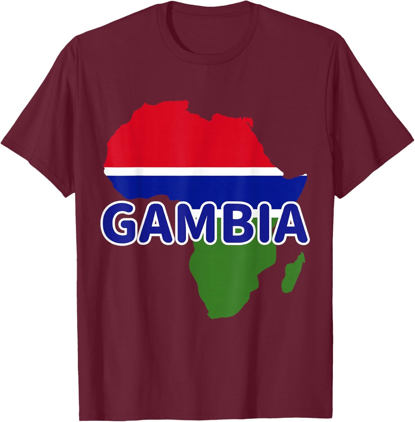Gambia Gambian Pride Flag Map Africa Print T-Shirt - T-Shirt | Maroon