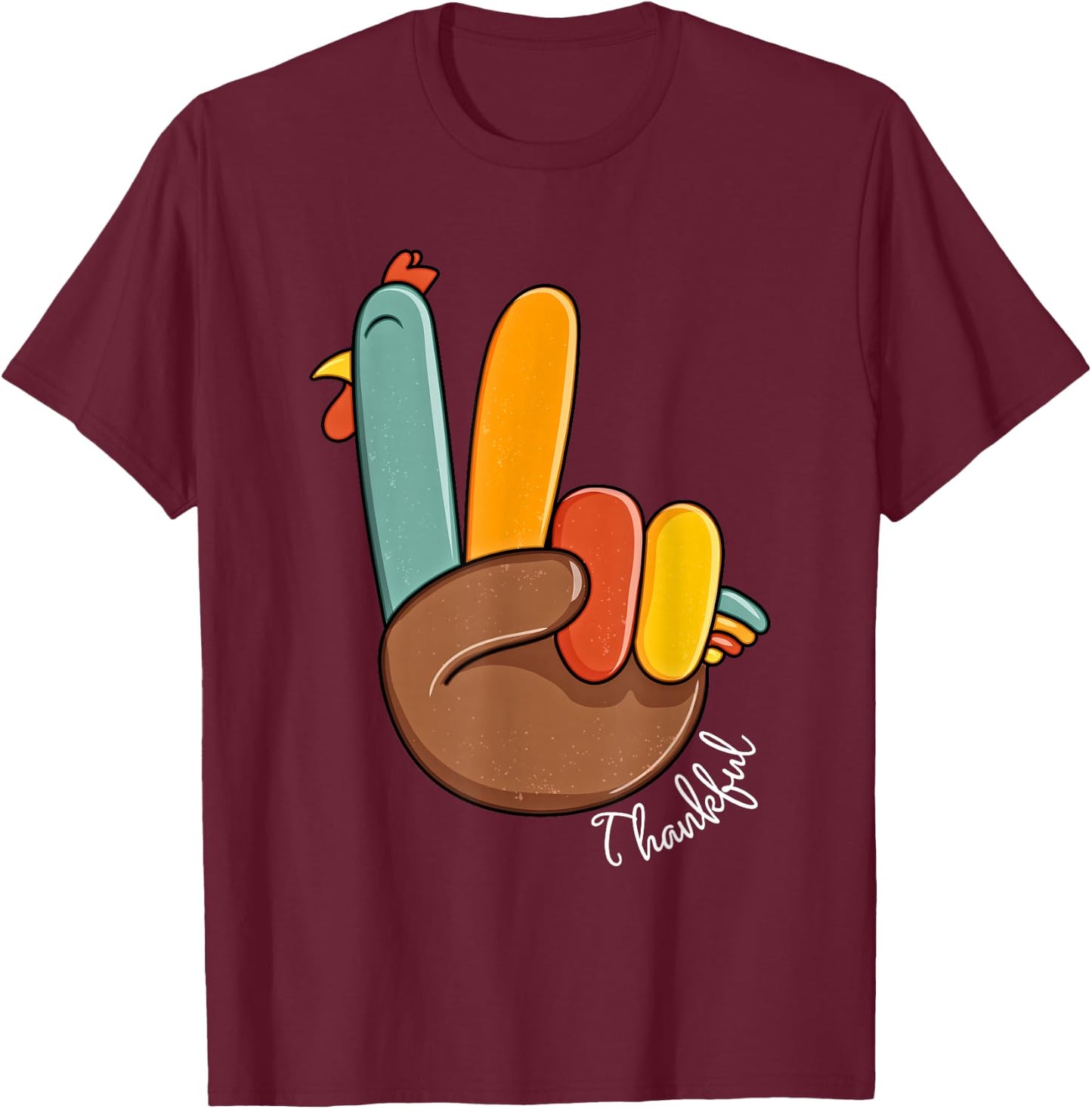 Peace Sign Turkey Hand Cool Thanksgiving Hippie - Men Women T-Shirt - T-Shirt | Maroon