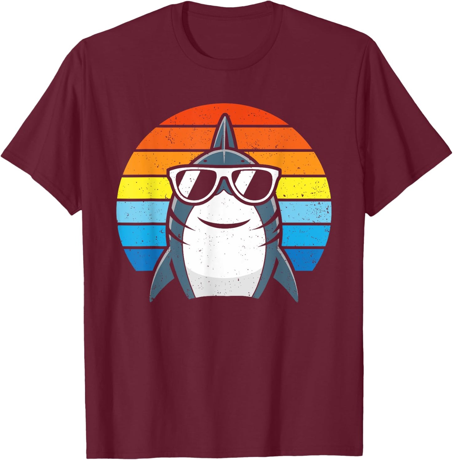 Retro Cool Shark with Sunglasses Kids Boys Men Funny Shark T-Shirt - T-Shirt | Maroon