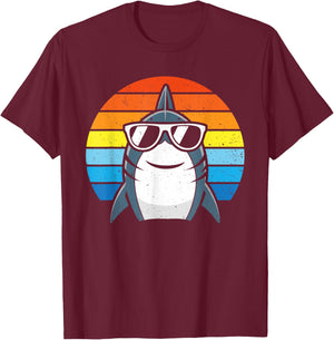 Retro Cool Shark with Sunglasses Kids Boys Men Funny Shark T-Shirt - T-Shirt | Maroon