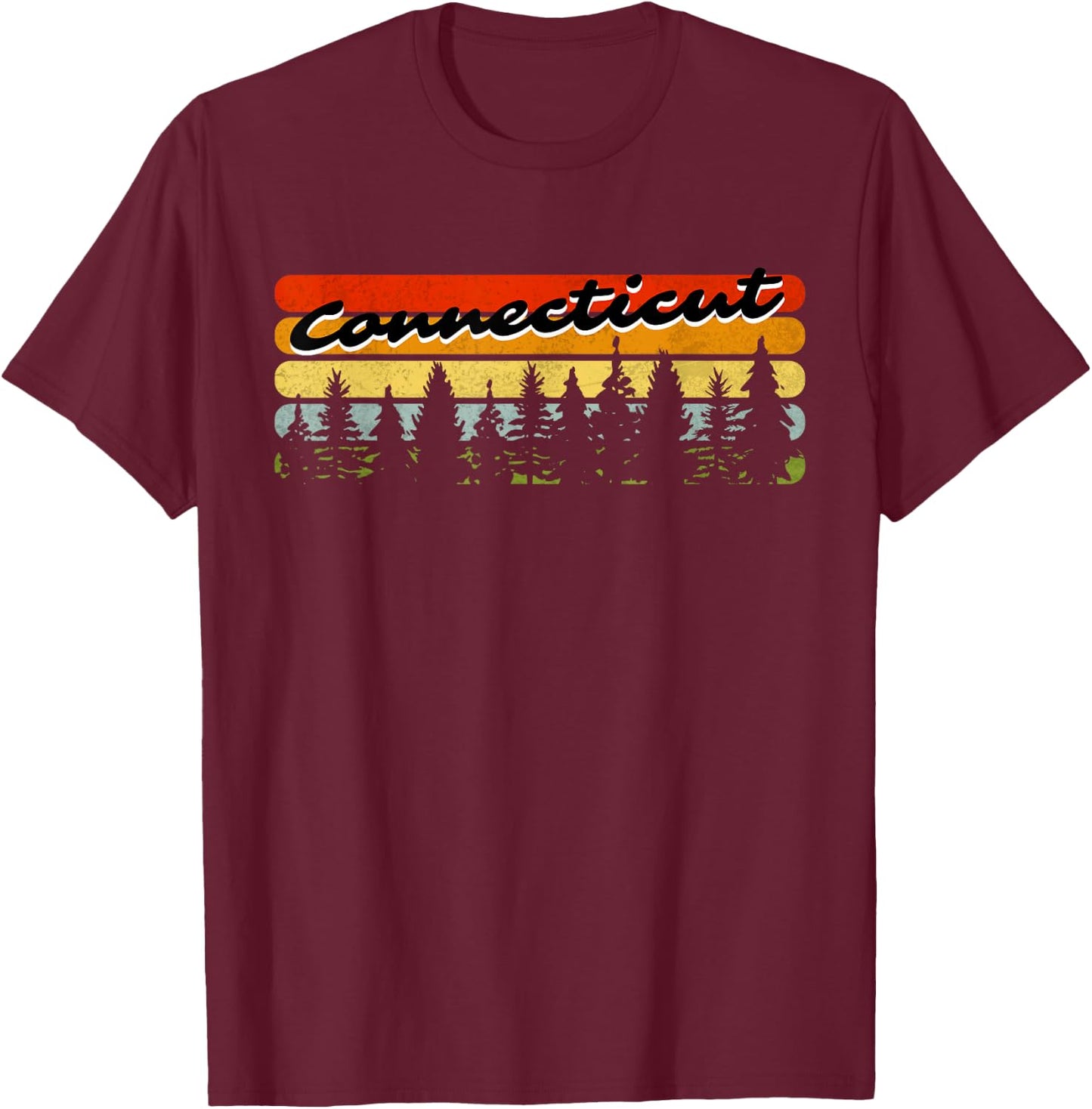 Connecticut Forest Sunset Trees Cabin Theme Souvenir T-Shirt - T-Shirt | Maroon