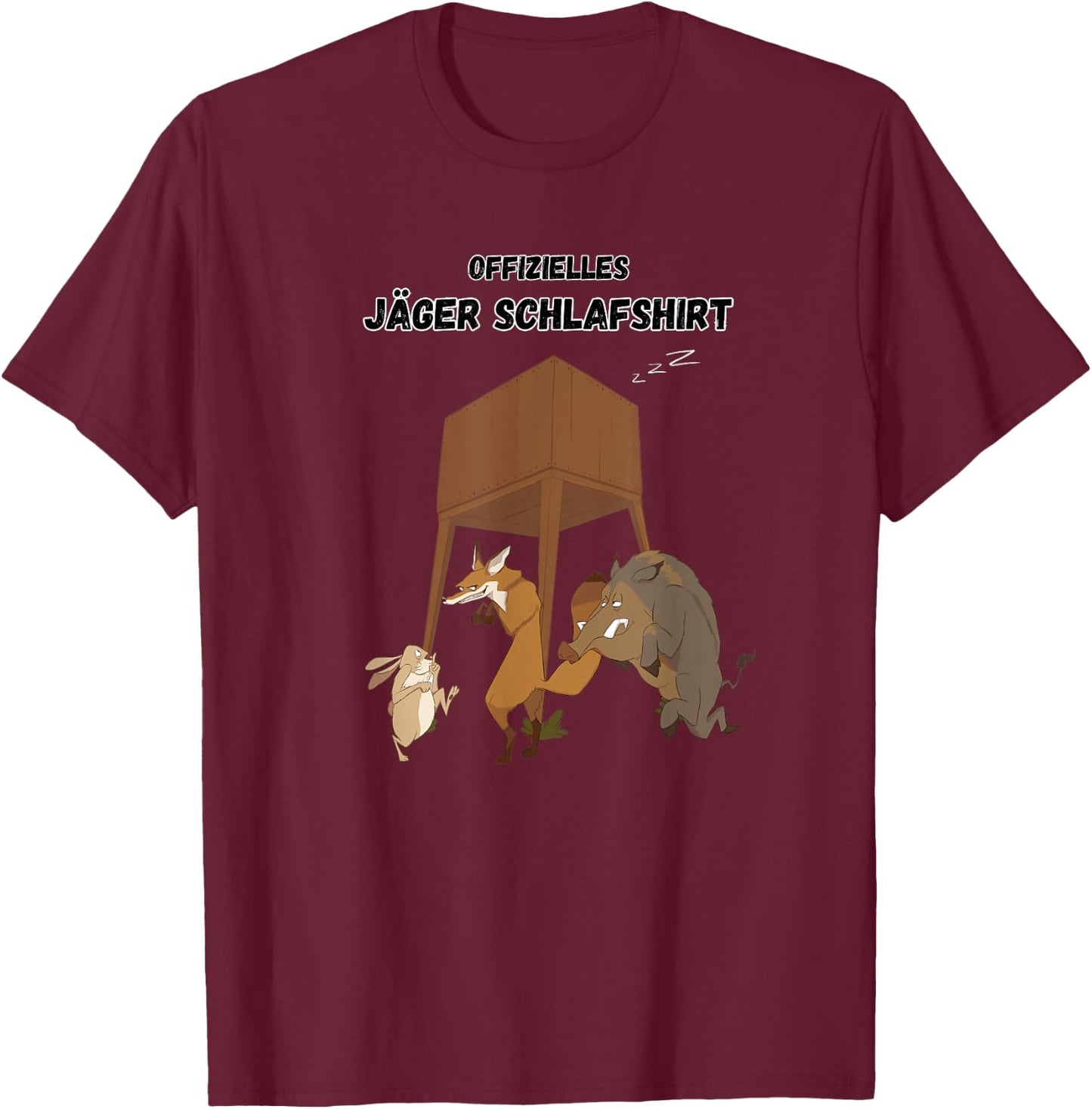 Offizielles Jäger Schlafshirt Wildschwein Fuchs und Hase T-Shirt - T-Shirt | Maroon