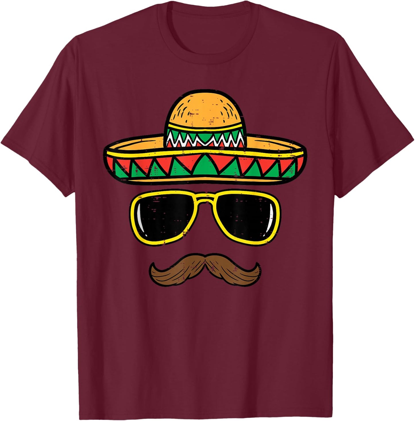 Sombrero Face Cinco De Mayo Mexican Fiesta Party Kids Boys , black, s T-Shirt - T-Shirt | Maroon