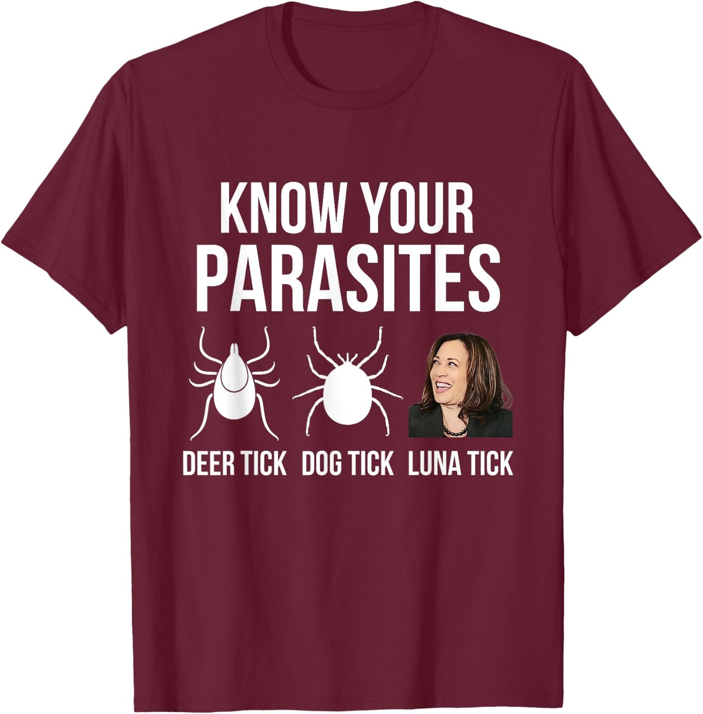 Know Your Parasites, Anti Kamala Harris Funny Political T-Shirt - T-Shirt | Maroon