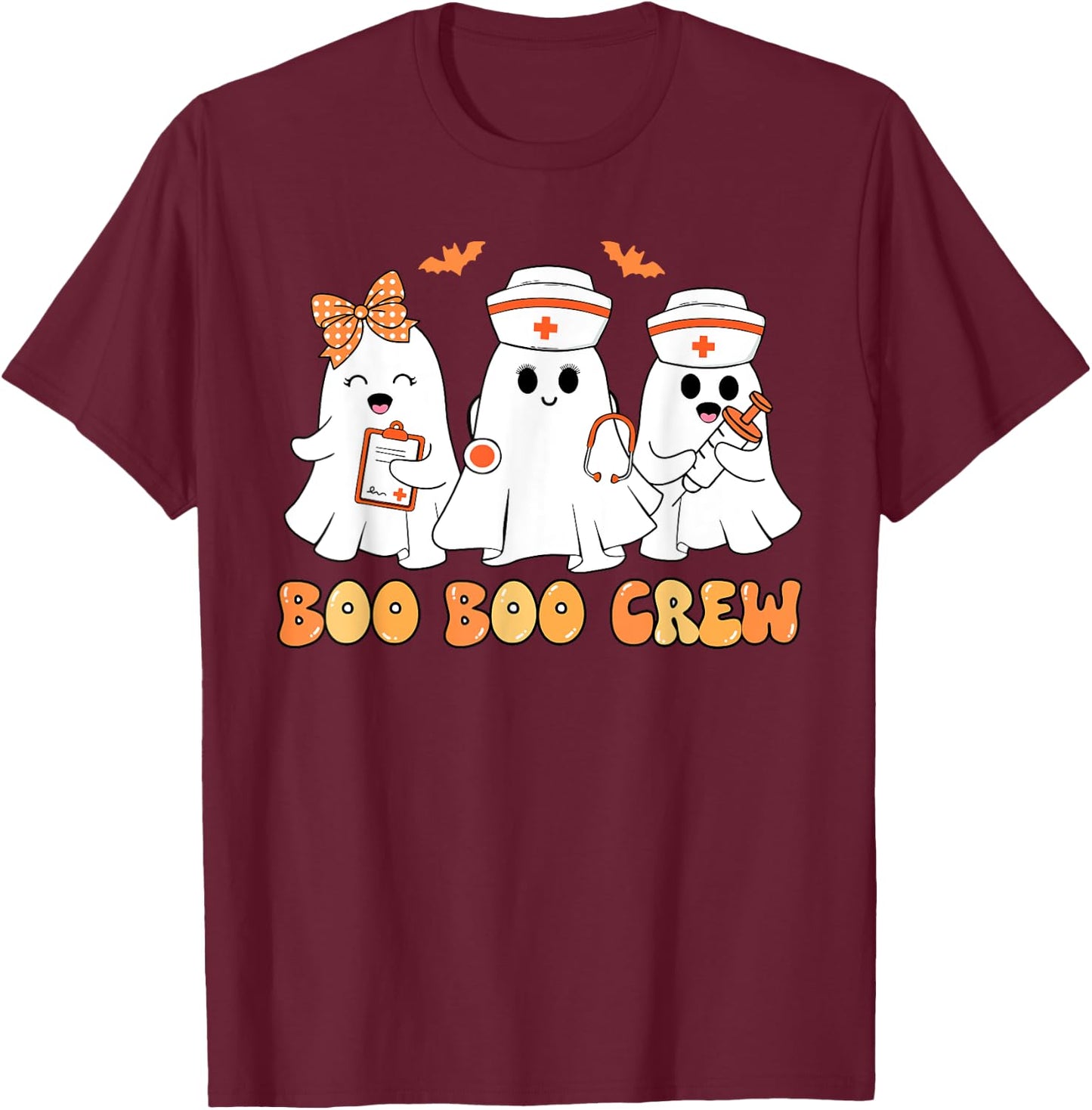 Boo Boo Crew Nurse Halloween Cute Ghost Girl Women Costume T-Shirt - T-Shirt | Maroon