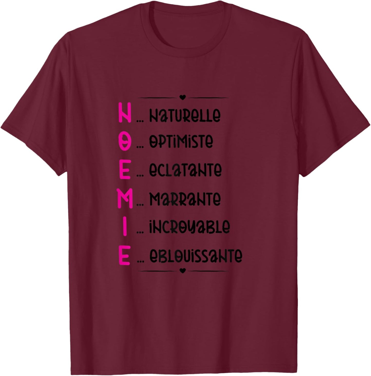 Noémie Prenom Personnalisé Femme Cadeau Prenom Noemie Girls' , Black, S T-Shirt - T-Shirt | Maroon