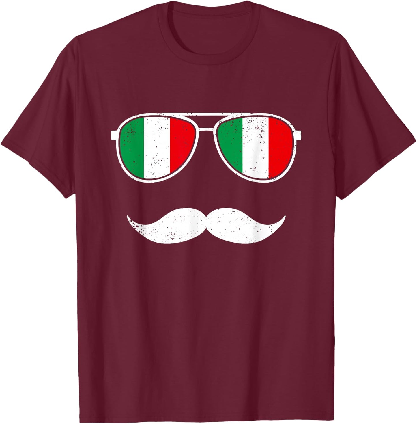 Italien-Flagge, Retro-Sonnenbrille, Schnurrbart, lustige italienische Jungen T-Shirt - T-Shirt | Maroon