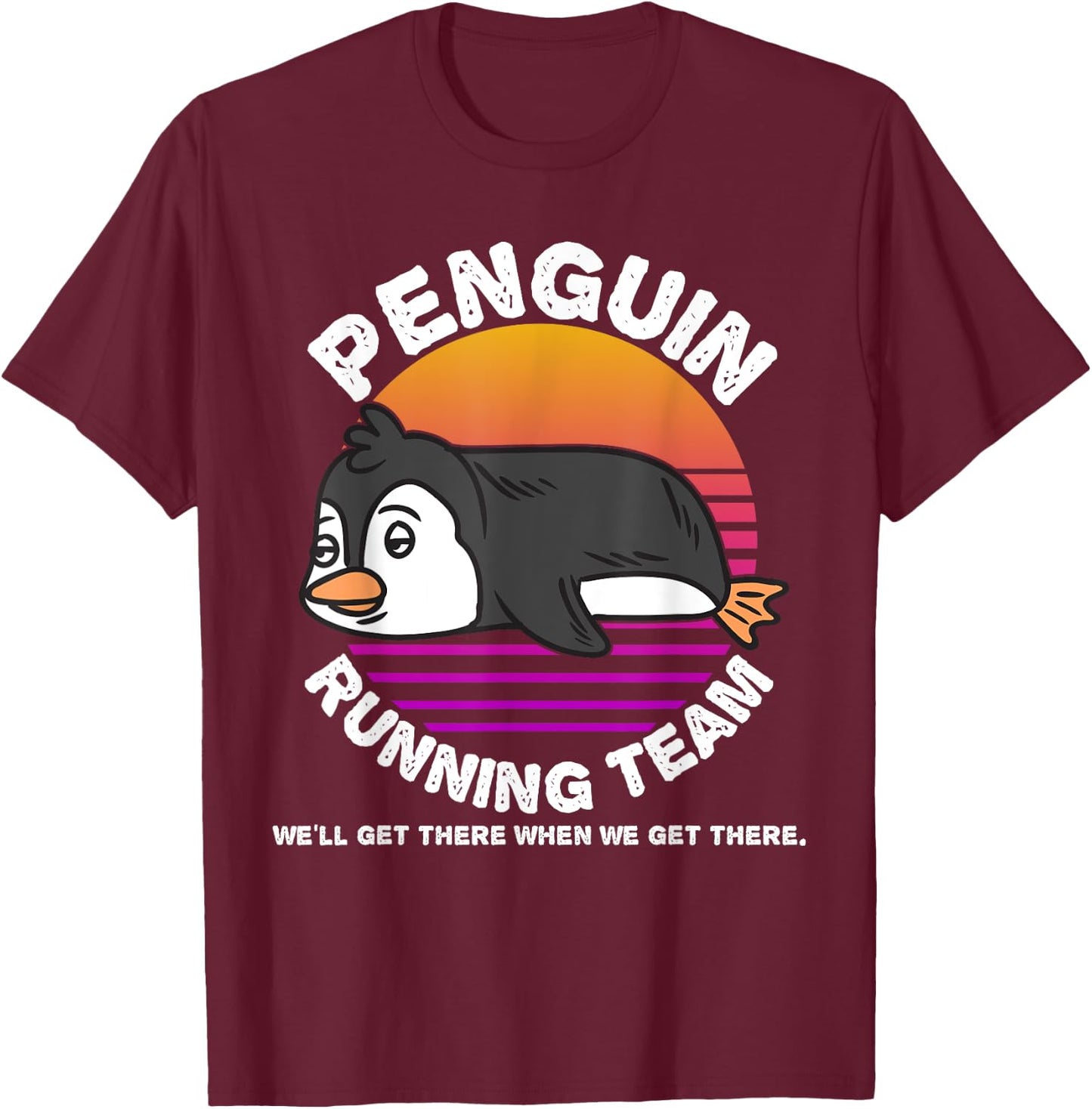 Funny Penguin Running Team Shirt Kids Men Women Gift T-Shirt - T-Shirt | Maroon