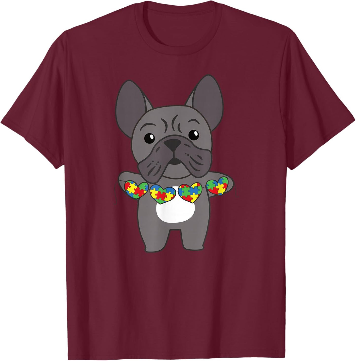 Autism Awareness Month Puzzle Heart french bulldog dog Women Kids T-Shirt - T-Shirt | Maroon