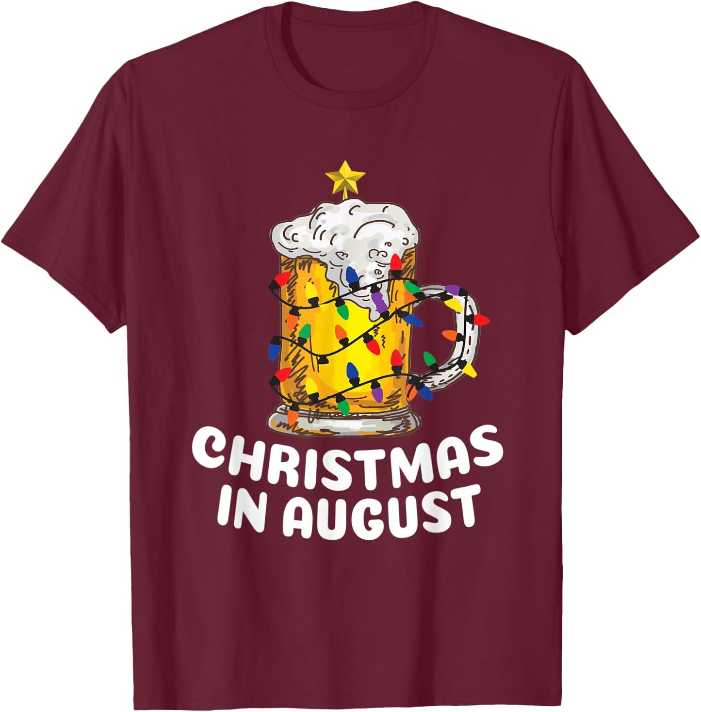 Awesome Beer Xmas Tree Summer For Christmas In August Men Women T-Shirt - T-Shirt | Maroon