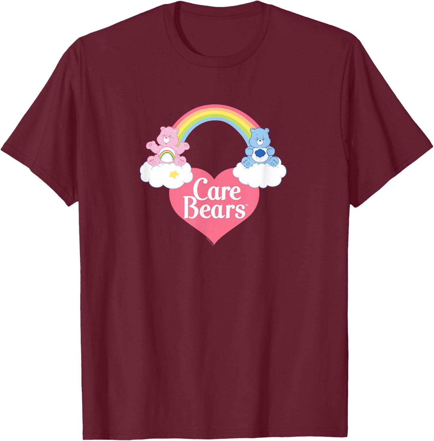Care Bears Logo with Cheer Bear and Grumpy Bear Cartoon T-Shirt - T-Shirt | Maroon