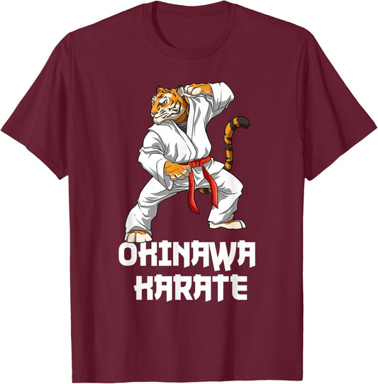 Okinawa Karate Tiger - Karate Japanese Martial Arts , black T-Shirt - T-Shirt | Maroon