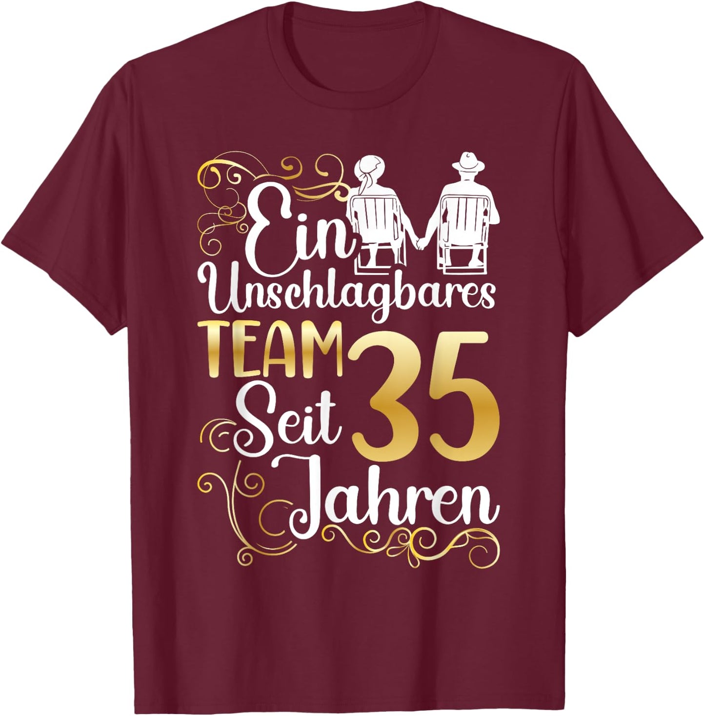 Linen Wedding 35 Years Married Wedding Anniversary , black, s T-Shirt - T-Shirt | Maroon