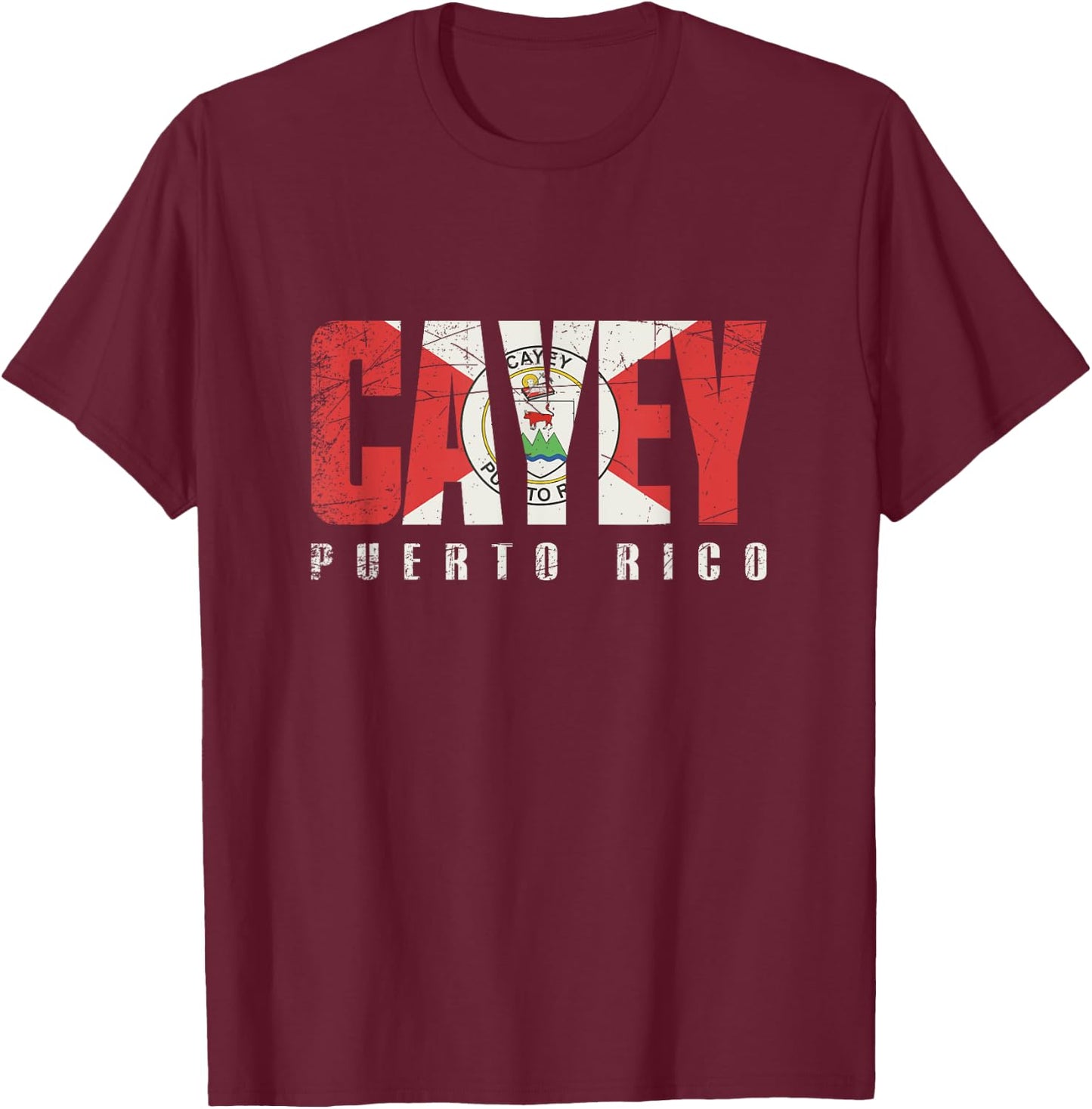 Cayey City in Puerto Rico, Cayey Flag T-Shirt - T-Shirt | Maroon