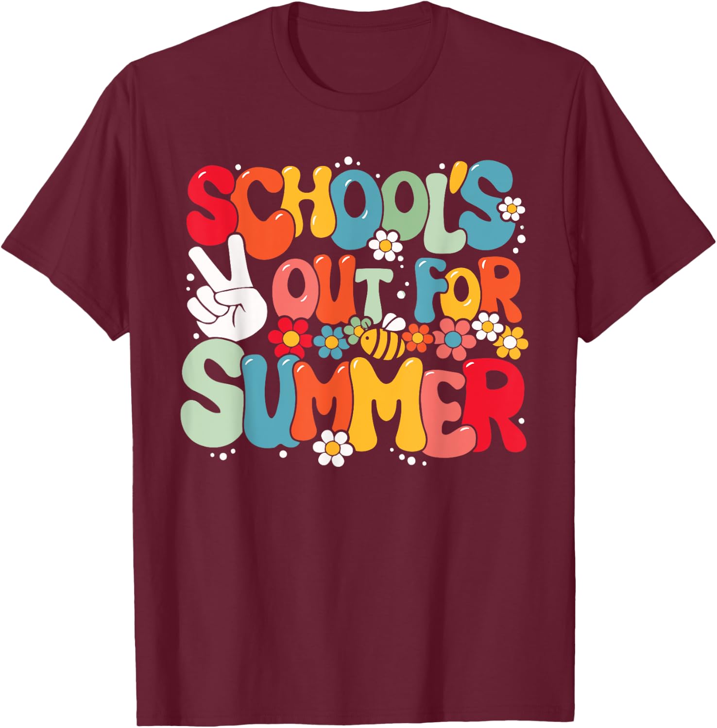 Retro Last Day Of School - School's Out For Summer T-Shirt - T-Shirt | Maroon