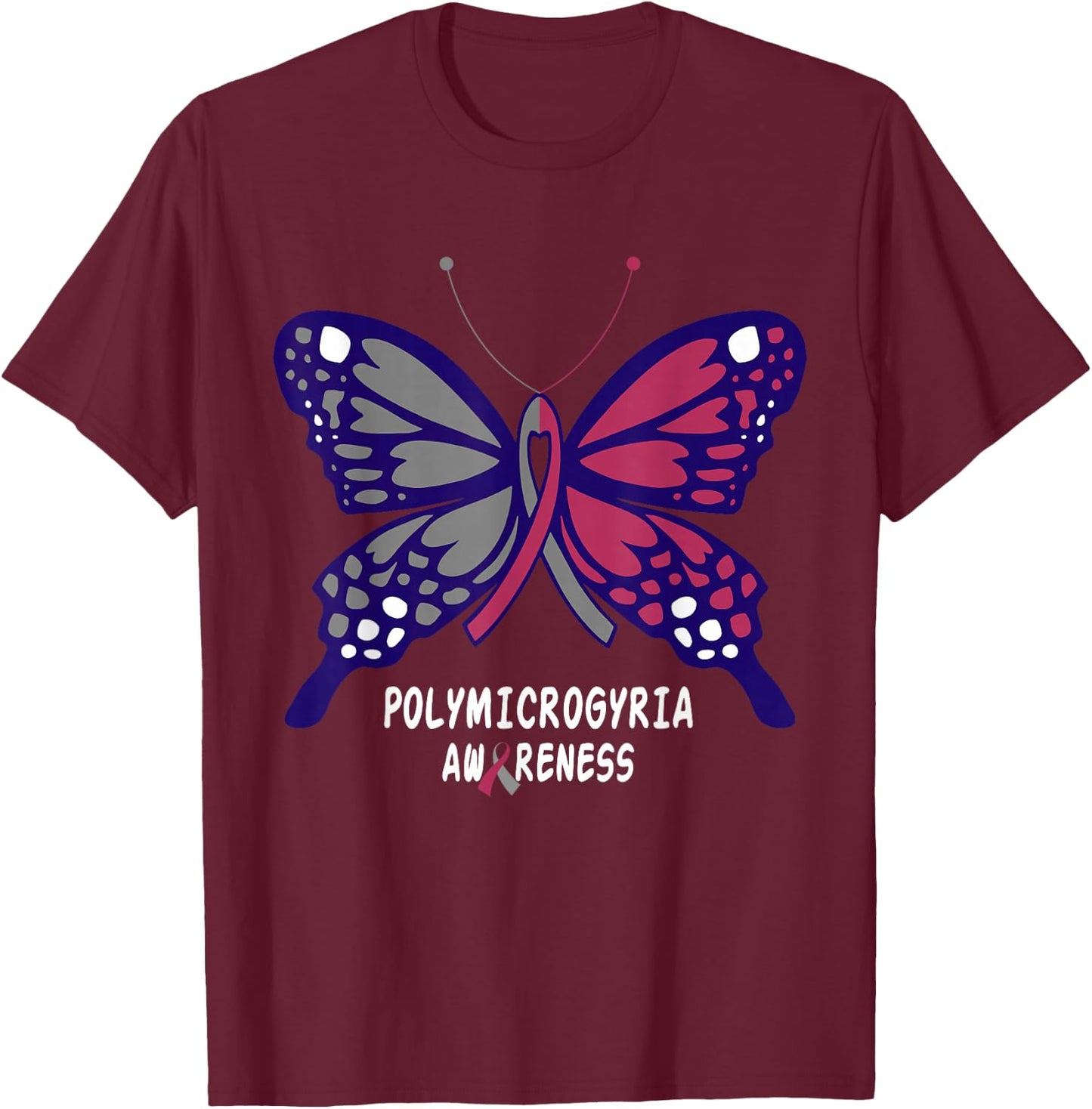 Polymicrogyria Awareness Butterfly T-Shirt - T-Shirt | Maroon
