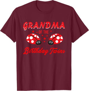 Grandma Of The Birthday Twins Ladybug Birthday Of Twin Girls T-Shirt - T-Shirt | Maroon