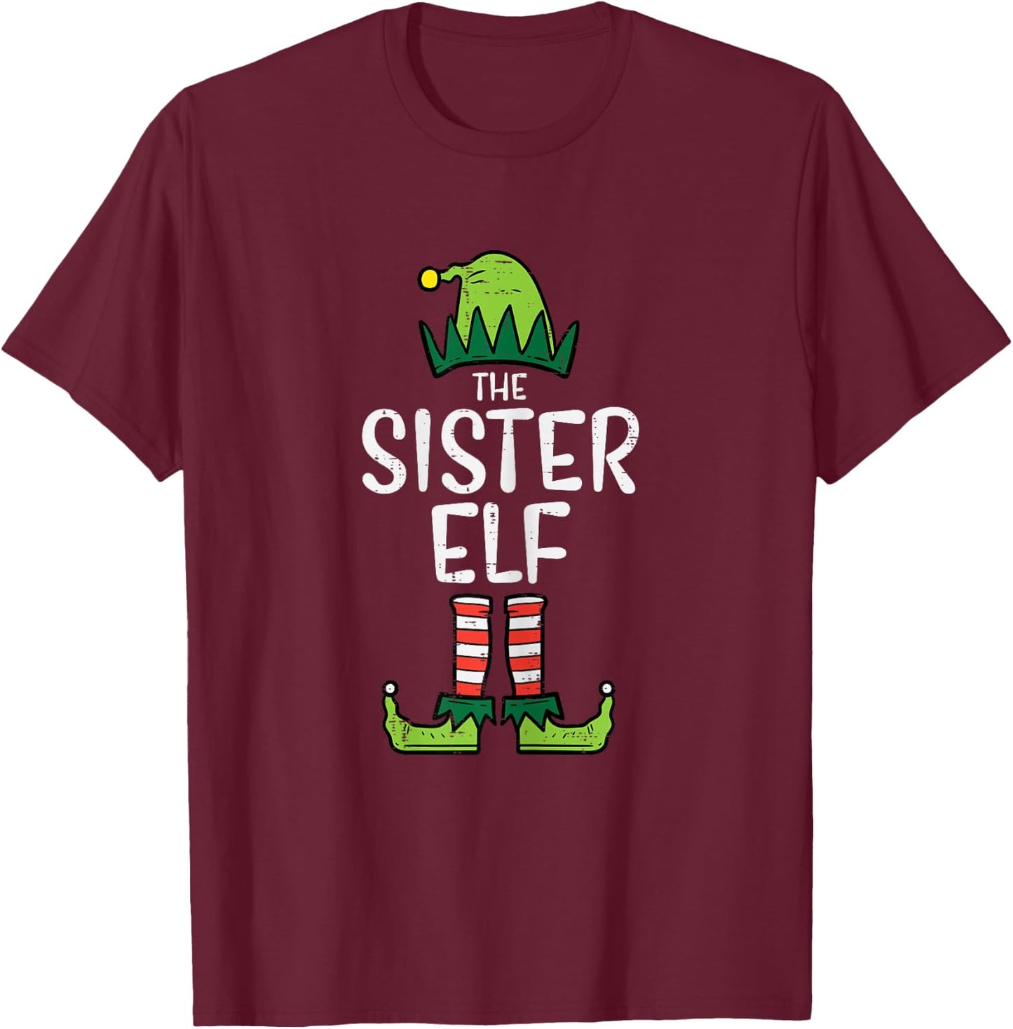 Sister Elf Xmas PJs Matching Christmas Pajamas For Family T-Shirt - T-Shirt | Maroon